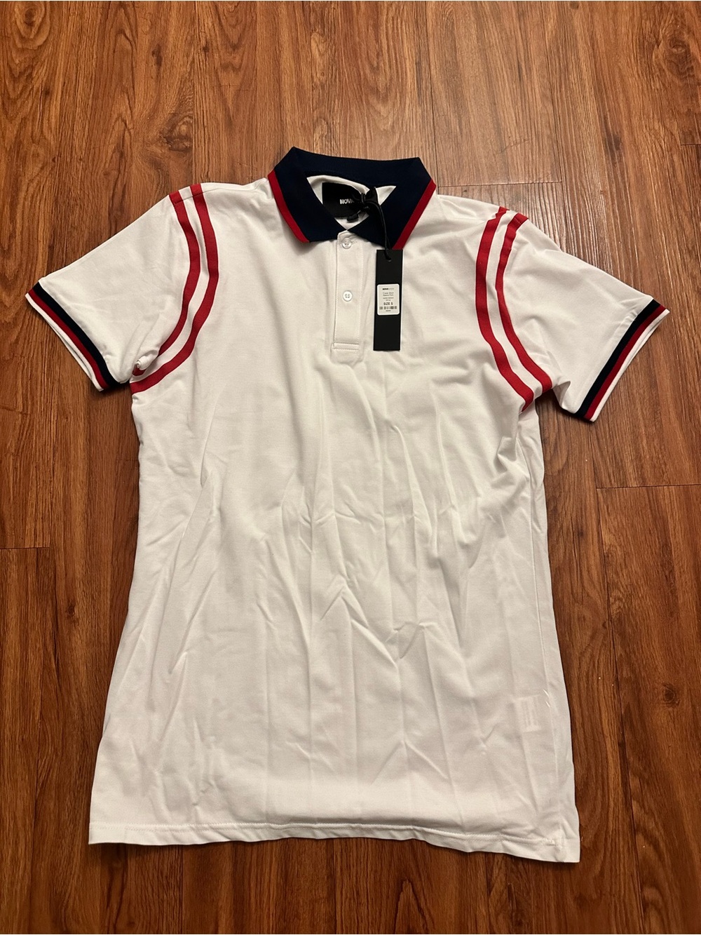 NovaMen White Polo Shirt with Red & Navy Trim